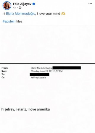 Faiq Ağayevin Elarizlə bağlı paylaşımı gündəm oldu - FOTO